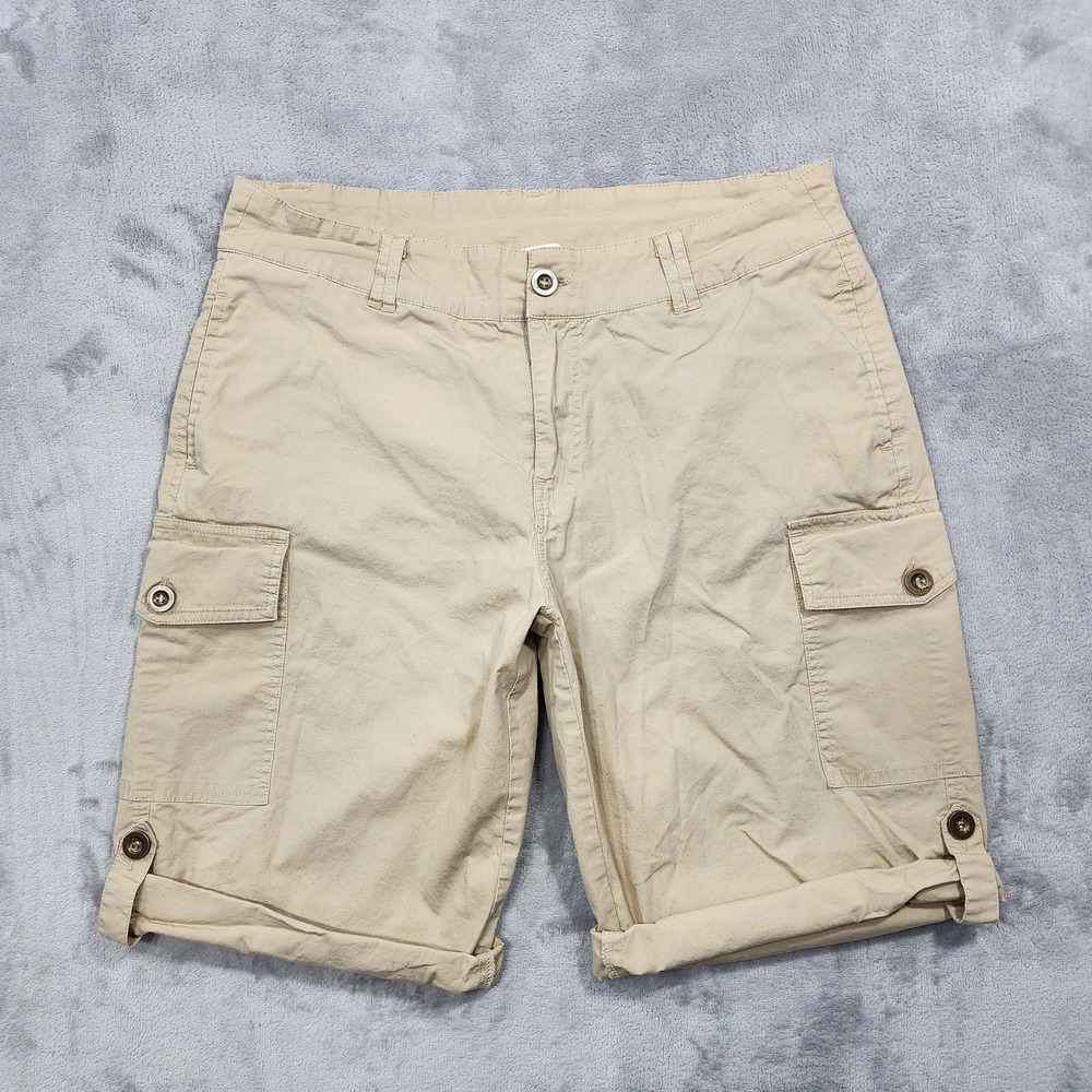 Masseys‎ Shorts Womens 14 Beige Cargo Stretch Twill Roll Cuff Casual Summer
